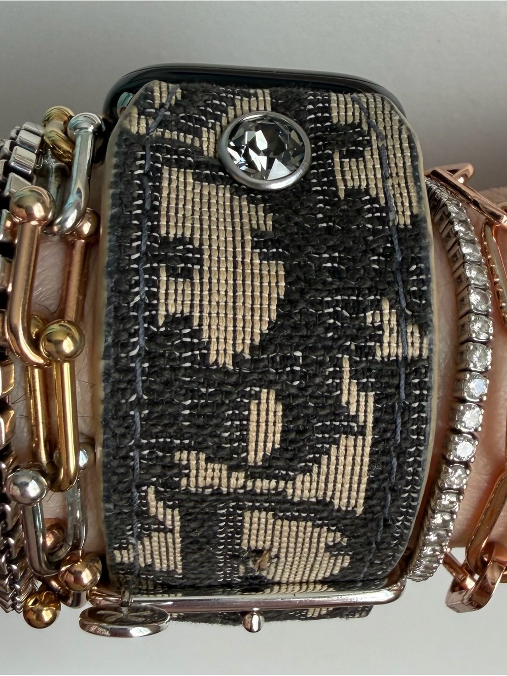 Beige and Black Woven Spark*l Apple Watch Band, size 2